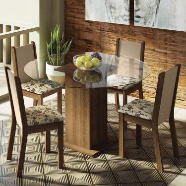 Imagem de Conj. Jantar Mesa Tampo Vidro 4 Cadeiras Rustic/Crema