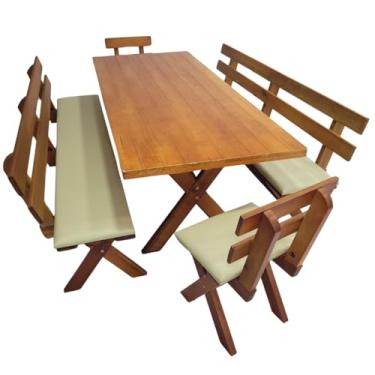 Imagem de Conjunto Mesa Madeira Maciça Para Churrasco Mel + 4 Bancos Estofados - Nude