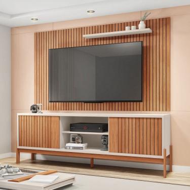 Imagem de Rack com Painel para TV Até 72 Polegadas Tannen 2 Portas Ripado Freijo/Off White - Caemmun