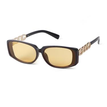 Imagem de JRLLFD Óculos de sol retângulo de concha de tartaruga feminino lente amarela óculos de sol quadrados ocos masculinos óculos femininos uv400, c2, tamanho único