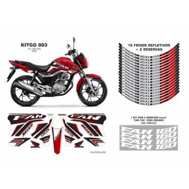 Imagem de Kit Adesivo Vermelho Cg160 Fan + Kit Refletivo Roda Ano 2020 - Resitan