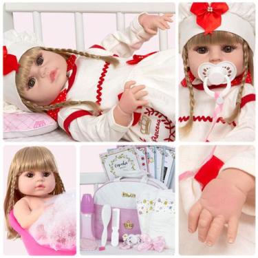 Imagem de Bebe Reborn Realista Cabelo Loiro Com Bolsa Envio Imediato - Cegonha R
