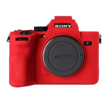 Imagem de STSEETOP Capa de câmera para Sony A74 A7M4 A7IV - Capa protetora de silicone DSLR, gaiola destacável, à prova de choque, à prova de poeira (vermelha)