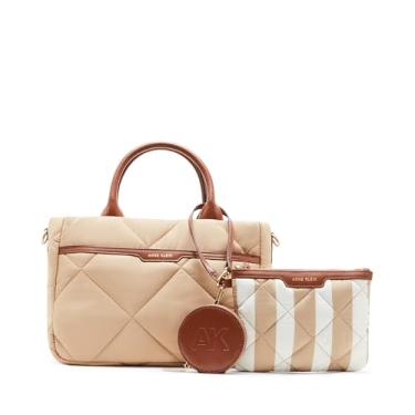 Imagem de Anne Klein Ew Bolsa acolchoada de nylon com bolsa e porta-moedas, Leite de aveia/castanha, Medium