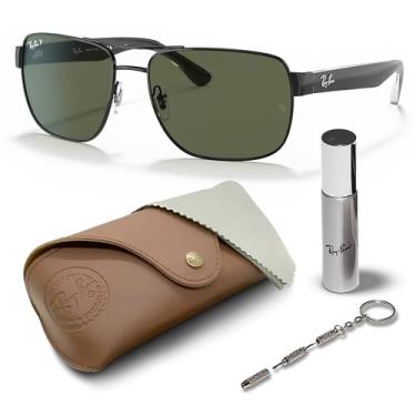 Imagem de Ray-Ban RB3530 Óculos de sol quadrados para homens e mulheres com kit oficial RAYBAN Eyewear, Armação preta polida | Lente verde G-15 polarizada, 58 mm
