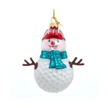 Imagem de Boneco de neve de bola de golfe Kurt Adler – Enfeite de árvore de Natal de vidro de 8 cm