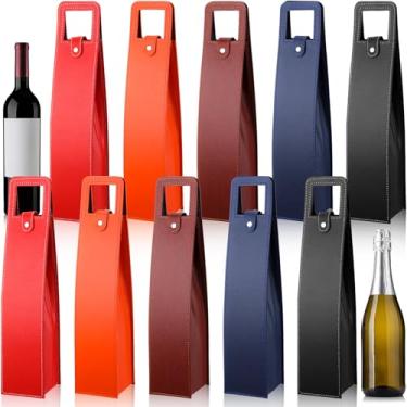 Imagem de FillTouch 10 peças, sacola de vinho, bolsa de couro para vinho, bolsa de presente de vinho, garrafa única, champanhe, cerveja, presente para o Dia dos Pais, Natal, Ação de Graças (multicolorido,