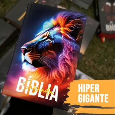 Imagem de Bíblia Sagrada Leão Colorido Em Chamas Capa Dura Letra Hiper Gigante C