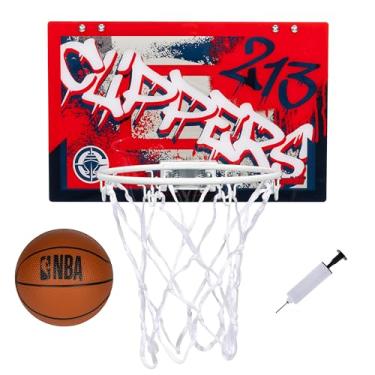 Imagem de Franklin Sports Cesta de basquete NBA Los Angeles Clippers Over The Door – Cesta de basquete infantil para uso interno com mini basquete – Mini argola para fãs da NBA para quarto + escritório –