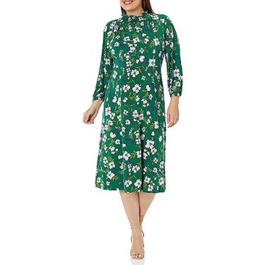 Imagem de Maggy London Vestido midi feminino com babados e gola redonda, Verde jardim/lilás, 40