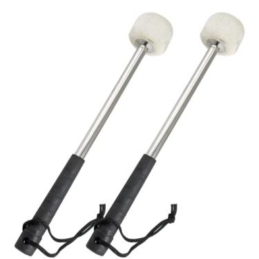Imagem de Moicstiy 2 peças de martelo de bumbo para baixo, cabeça de feltro de lã de 30,5 cm, bastão antiderrapante para baixo, percussão, acessório de banda de instrumento para bateria e caixa (aço inoxidável)
