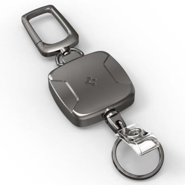 Imagem de Spigen Life Serviço Pesado Retrátil Carabiner Mosquetão Chaveiro Porta-Crachá de Identificação, Retrátil Clipe de carretel para titular do cartão