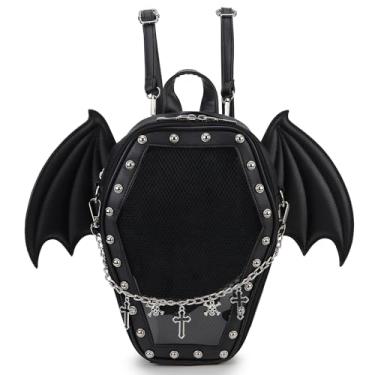 Imagem de ENJOININ Bolsa feminina estilo caixão gótico e bolsa de ombro para Halloween, Asas pretas, 3.54 x 4.72 x 11.42 inches, Tendência