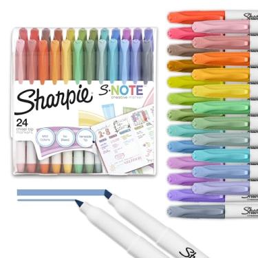 Imagem de Sharpie Marcadores criativos S-Note, marcadores pastel, conjunto de marcadores artísticos, cores sortidas, ponta de cinzel, 24 unidades - uso escolar, casa e escritório, material para professores