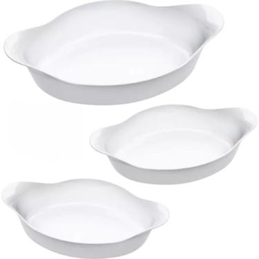 Imagem de Conjunto 3 Assadeiras Kit Travessa De Vidro Branco Opaline Forno Forma Casa Nova