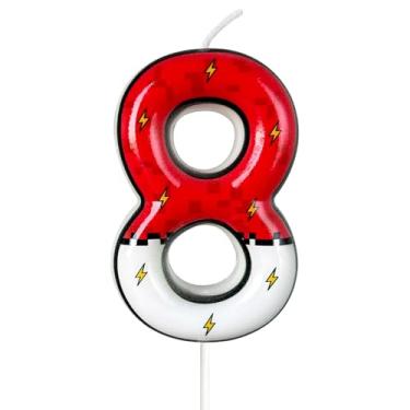 Imagem de WQINX Vela de aniversário com número de relâmpago vermelho e branco de desenho animado anime desenho animado aniversário suprimentos de festa decoração de bolo desenho animado animação aniversário