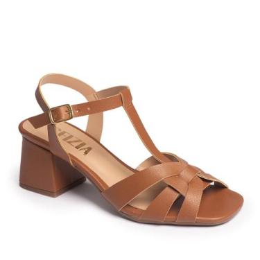 Imagem de Sandália Feminina Quadrada Salto Médio Grosso Moda Caramelo - SFIZIA, 