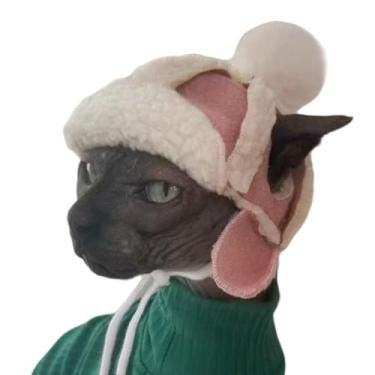 Imagem de Chapéus de gato apenas para gatos, boina de gato quente com orifícios para orelha, boné piloto, fantasia de festa de animais de estimação minúsculos, chapéu para cabeça de gato, botões deslizantes