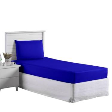 Imagem de Jogo Lençol Roupa Cama Infantil Solteiro 2 Pçs Fronha Elastico Quarto Criança Simples Basico Azul Royal