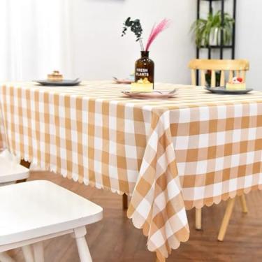 Imagem de Toalhas de mesa guingão para jantar, acampamento, interior e exterior, toalha de mesa limpa à prova de derramamento de óleo para festa/buffet, toalha de mesa retangular para casa de fazenda-cáqui||180