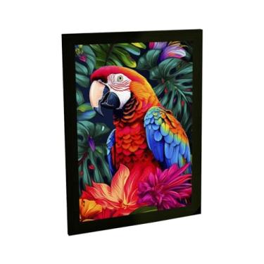 Imagem de Quadro Decorativo Arara E Flores Animais Aves Decoração Poster Quarto Sala