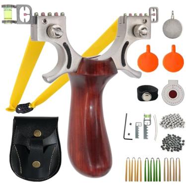 Imagem de AGKCIHVEN Estilingues, Conjunto De Estilingues Sólidos Para Caça, Estilingues Profissionais Com 1 Bolsa De Munição, 100 Bolas De Munição, 9 Faixas Planas E 4 Alvos, Estilingue Adulto Para Jogo De Ca