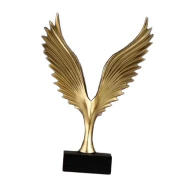 Imagem de IEUDNS Estátua de águia, estatueta de pássaro Escritório Decorativo Bedroom Collection Resina escultura espalhou seu ornamento de asa para estante de livros, Dourado