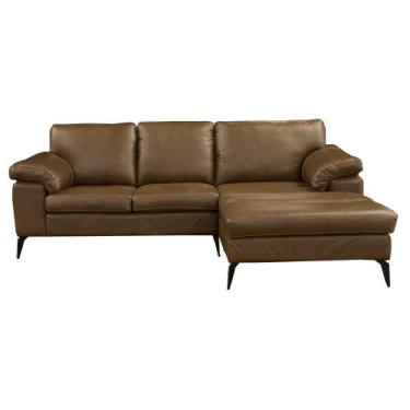 Imagem de Sofá Chaise Direito 3 Lugares Maitê 272cm Couro Marrom - Sallar Home