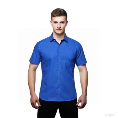 Imagem de Camisa Social Microleve Manga Curta Não Amassa Uniforme - C&C, Azul ro