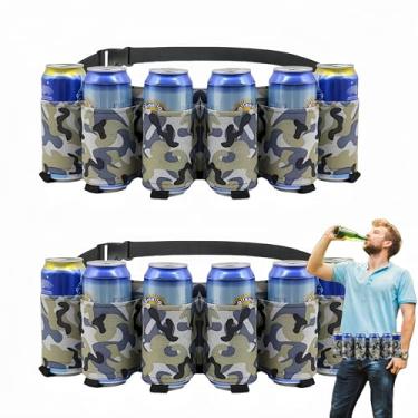 Imagem de Magnoloran Pacote com 2 cintos de cerveja, 6 latas, suporte de lata de cerveja, cinto de refrigerante, bolsa ajustável para Natal, festas, piqueniques, acampamento, caminhadas, churrasco e camuflagem