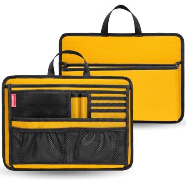 Imagem de Bolsa organizadora robusta para pasta carteiro, laptop, iPad, computador, notebook, trabalho, escritório, documento, amarelo