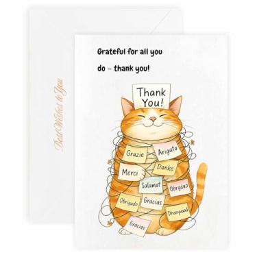 Imagem de MAGJUCHE Cartão de agradecimento para padrasto – Selo e envelope de cera elegante, papel 300 g/m², impressão vívida de 600 DPI, 12 x 17 cm, design de gato grande