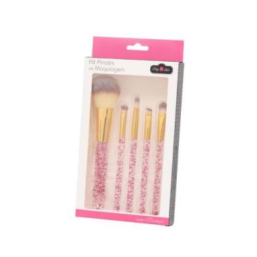 Imagem de Kit Pincéis Maquiagem Nylon 5 Peças Cabo Glitter - My Girl
