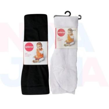 Imagem de Meia Calça Algodão Bebê Selene C/02 Un Branca e Preta, 0-5 meses 