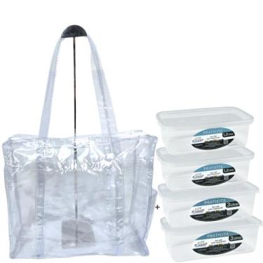 Imagem de Sacola Transparente + 4 Potes Transparente Kit Penitenciário - Bolsa T