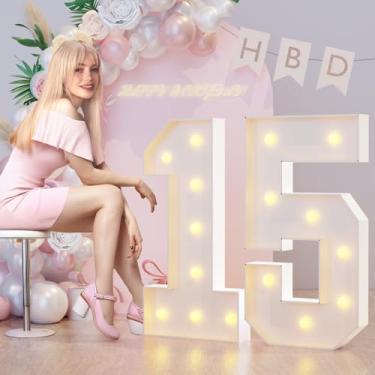 Imagem de JoyMuse Decorações De Aniversário 15 Anos Para Meninas E Meninos, 3 Pés, Números Iluminados, Grandes Letreiro, Decoração Festa Anos, Mosaico,