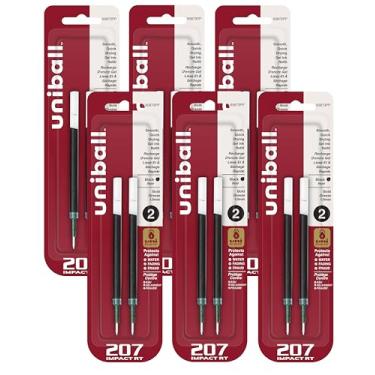 Imagem de Refil de caneta de gel retrátil de impacto Uni-ball 207, ponta forte (1,0 mm), preta, 2 unidades