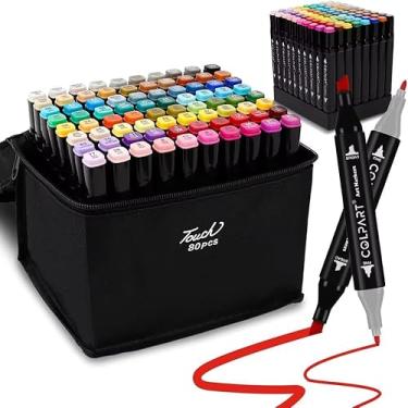 Imagem de Estojo Premium Caneta Ponta Dupla Tiktok Tampa por Cores Marcador Touch Permanente Canetinha Ponta Dupla para Desenho Lettering Profissional e Escolar Livros de Colorir Crianças (80 Cores)