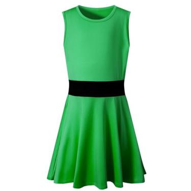 Imagem de PROMOTED TO BIG SISTER Mini fantasia feminina de Halloween, uma peça, comprimento até o joelho, vestido sem mangas, Verde, GG