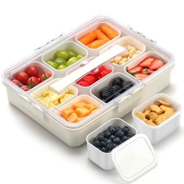Imagem de Recipiente de lanche para adultos com 9 compartimentos, bandeja de servir dividida, recipientes de lanche com tampa e alça, caixas de charcutaria, travessa de lanche portátil para frutas, vegetais