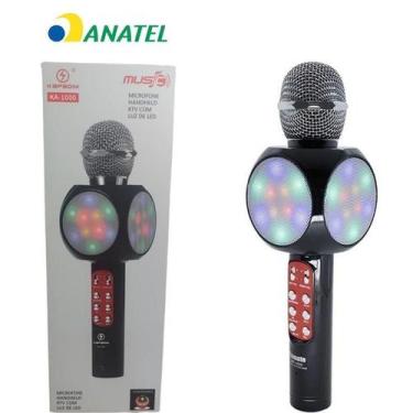 Imagem de Microfone Karaokê Sem Fio Preto Bluetooth Wireless Usb Radio - Kapbom