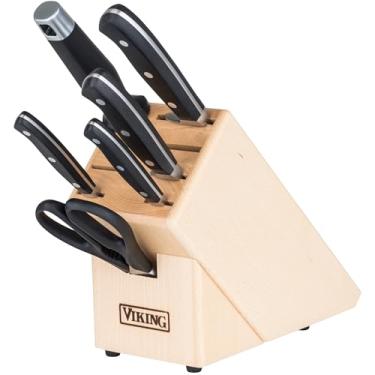 Imagem de Viking Conjunto de facas de cozinha, conjunto de talheres de 7 peças com bloco de facas de madeira, lâminas de aço inoxidável alemãs e alças ergonômicas, pode ser lavado na lava-louças