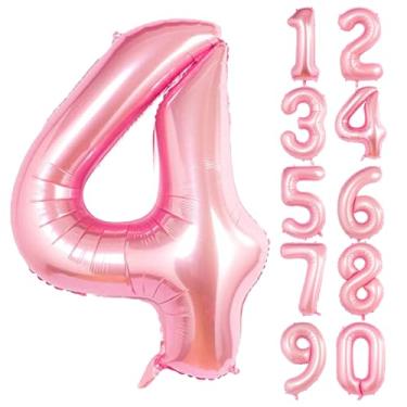 Imagem de SINBEE Balão Gigante De 40" Com Números Rosa, Balões Hélio Folha Mylar Para Festa Aniversário, 4 Decorações Balões, O 4º Aniversário Meninas