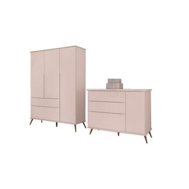 Imagem de Quarto de Bebê Completo Melinda Retrô Cômoda Bebê Guarda Roupa Infantil Rosê - Phoenix Baby