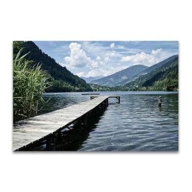 Imagem de RYLJCZ Impressão em tela de paisagem natural. Arte de parede de paisagem moderna. Decoração de parede com imagem do cais do lago. Pintura decorativa para sala de estar de casa 50 x 75 cm (19,7 x 29,6