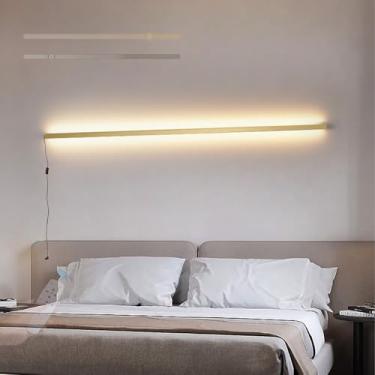Imagem de GZZBMY Luz de parede LED interna com interruptor e plugue arandela regulável com controle remoto lâmpadas de parede de alumínio modernas minimalistas lineares sala de estar quarto corredor (ouro, 180