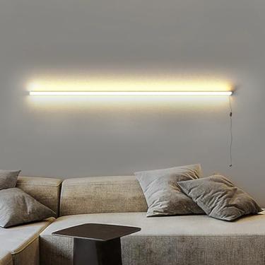 Imagem de GZZBMY Iluminação de parede longa LED com interruptor e plugue lâmpada de parede moderna simples de alumínio arandela de cabeceira plugue arandelas lineares para sala de estar quarto corredor corredor