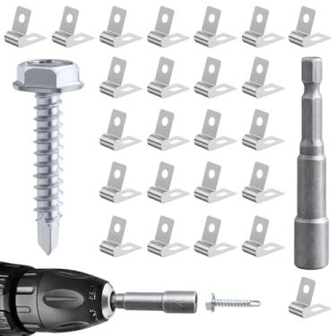 Imagem de Sptchapn 50 Grampos De Arame De Cerca Grampos De Montagem De Cercas Agrícolas, Grampos De Arame De Aço Inoxidável Com Parafusos Para Arame Soldado A Cerca De Madeira, Metal Ou Vinil, Metálico