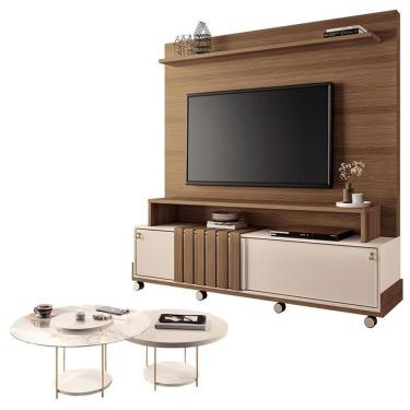 Imagem de Estante Home Theater Bold Off White Castanho E Kit Mesa De Centro Sky Off White - Hb Móveis