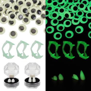 Imagem de AHANDMAKER 25Pcs Glow in The Dark Vampire Teeth, 2 Pairs Vampire Fangs Cosplay Dentures Halloween, Halloween Tricks Glow in The Dark Eyes for Halloween Decoration Halloween or Masquerade Parties